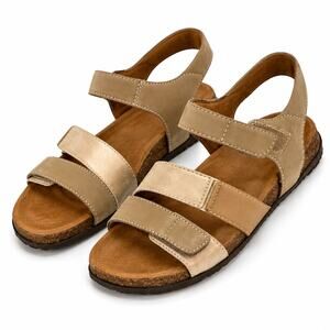Earth Origins Orlene Wide Beige Leather Comfort Strap Sandals Womens 7.5W NWT